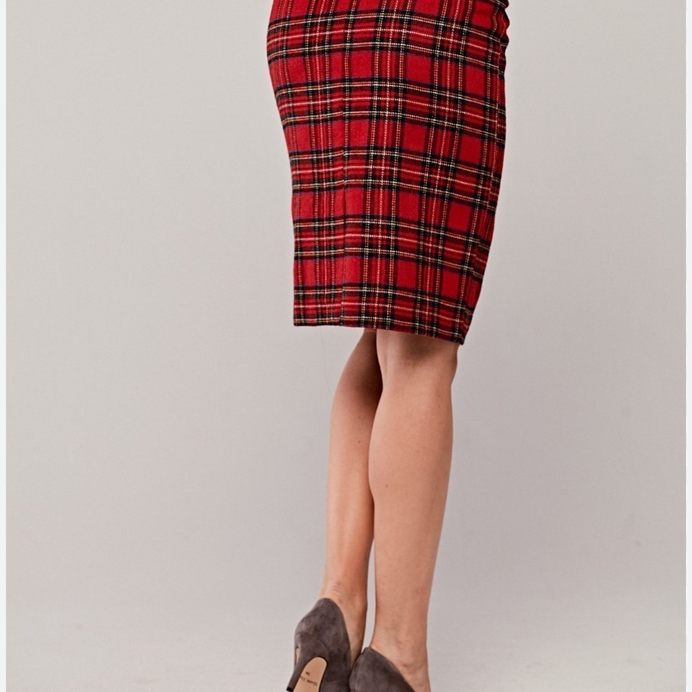 J. Crew Factory Red Plaid Pencil Skirt